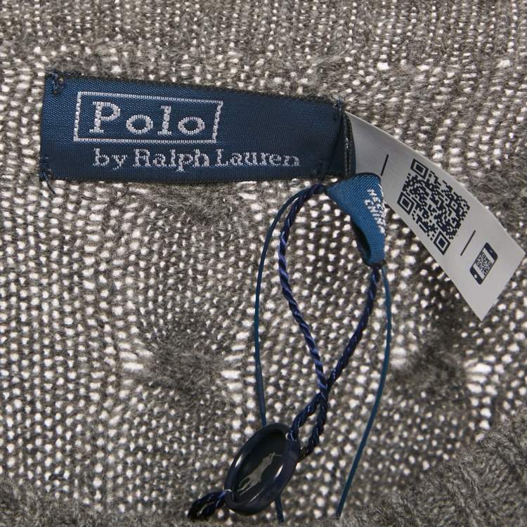 Pre Owned Polo Ralph Lauren Grey Cable Knit Wool Classic Sweater L