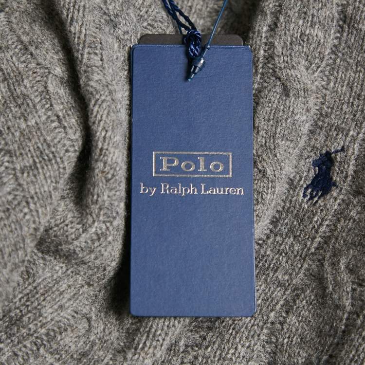 Pre Owned Polo Ralph Lauren Grey Cable Knit Wool Classic Sweater L