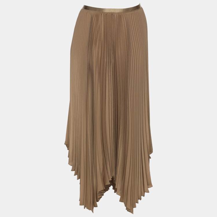 Pre Owned Polo Ralph Lauren Khaki Georgette Midi Skirt S