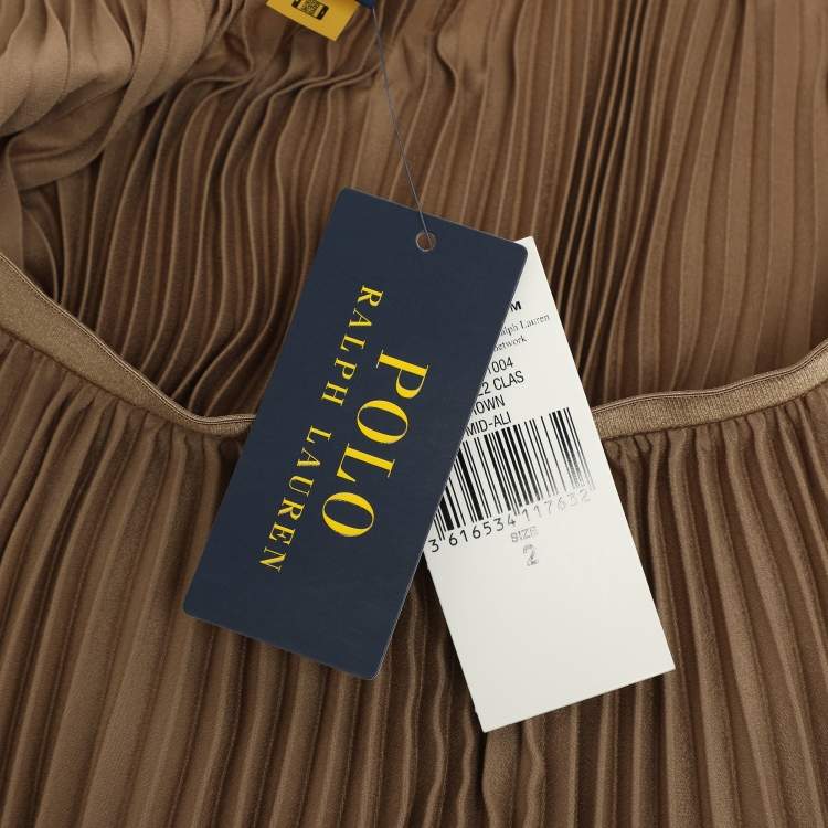 Pre Owned Polo Ralph Lauren Khaki Georgette Midi Skirt S