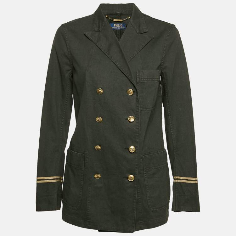 Pre Owned Polo Ralph Lauren Black Denim Peak Lapel Captain Jacket L