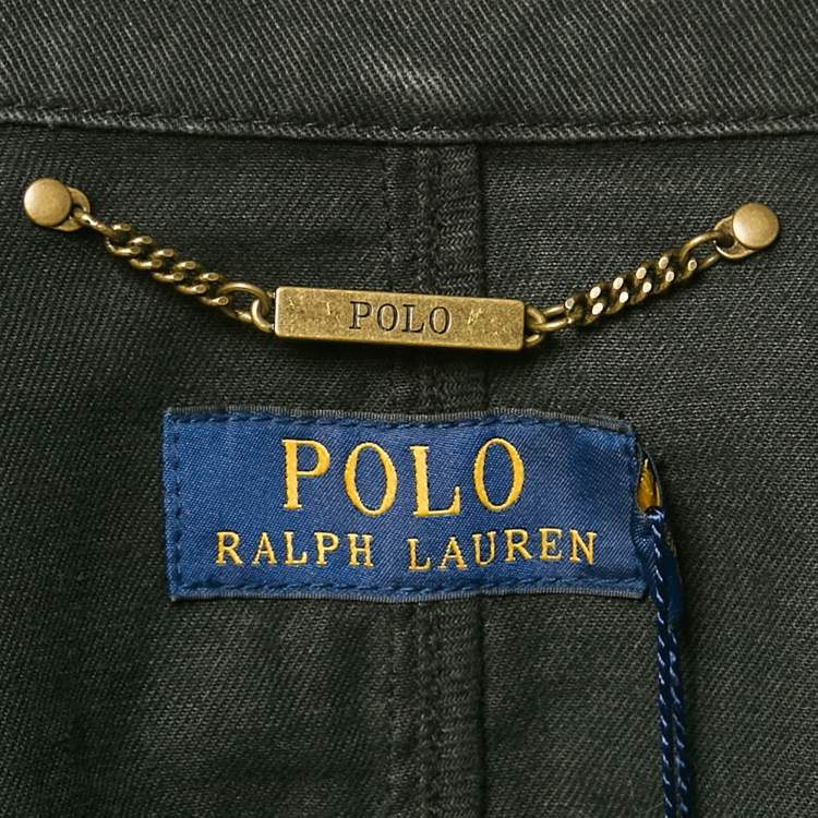 Pre Owned Polo Ralph Lauren Black Denim Peak Lapel Captain Jacket L