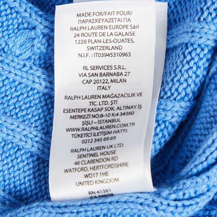 Pre Owned Polo Ralph Lauren Blue Cable Knit Long Sleeve Sweater XXL