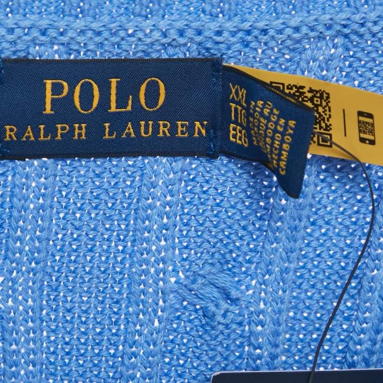 Pre Owned Polo Ralph Lauren Blue Cable Knit Long Sleeve Sweater XXL