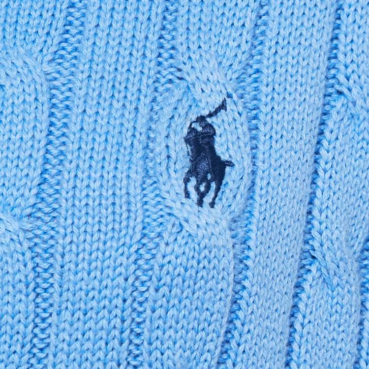 Pre Owned Polo Ralph Lauren Blue Cable Knit Long Sleeve Sweater XXL