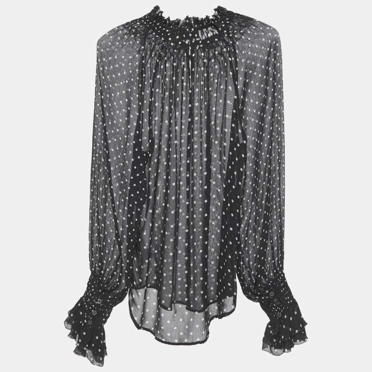 Pre Owned Polo Ralph Lauren Black Polka Dots Print Chiffon Blouse S