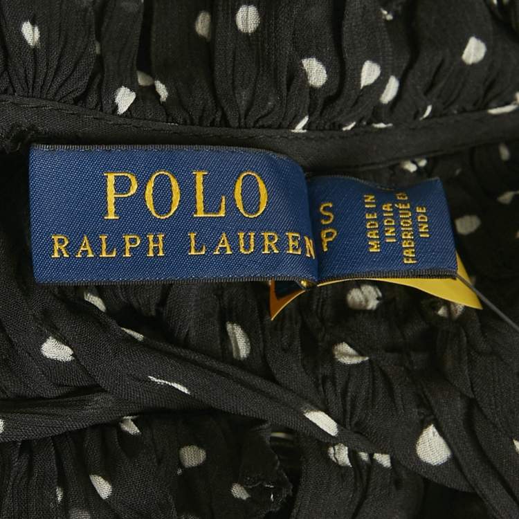 Pre Owned Polo Ralph Lauren Black Polka Dots Print Chiffon Blouse S