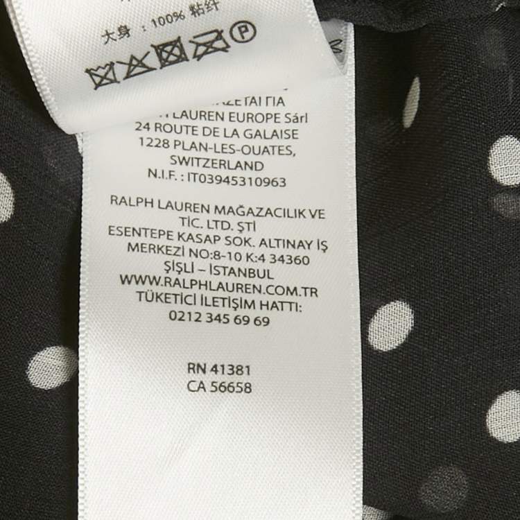 Pre Owned Polo Ralph Lauren Black Polka Dots Print Chiffon Blouse S