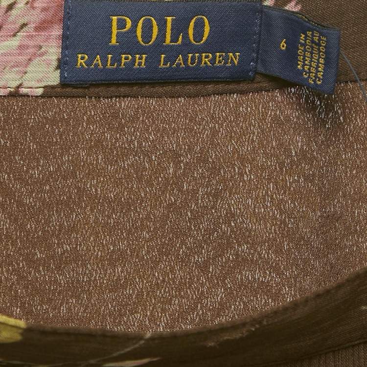 Pre Owned Polo Ralph Lauren Brown Floral Print Chiffon Ruffled Midi Skirt M