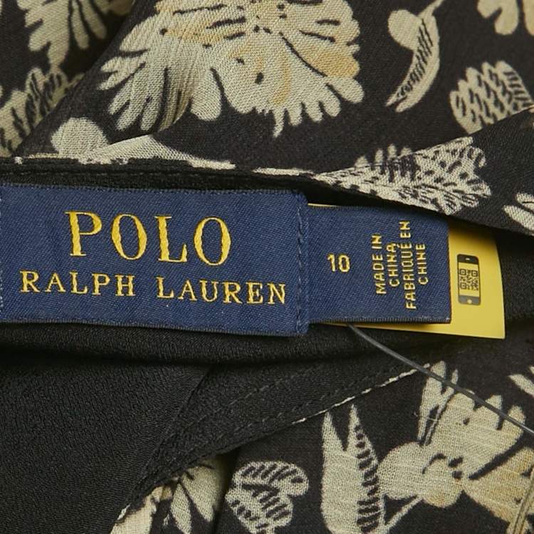 Pre Owned Polo Ralph Lauren Black Floral Print Chiffon One-Shoulder Top L