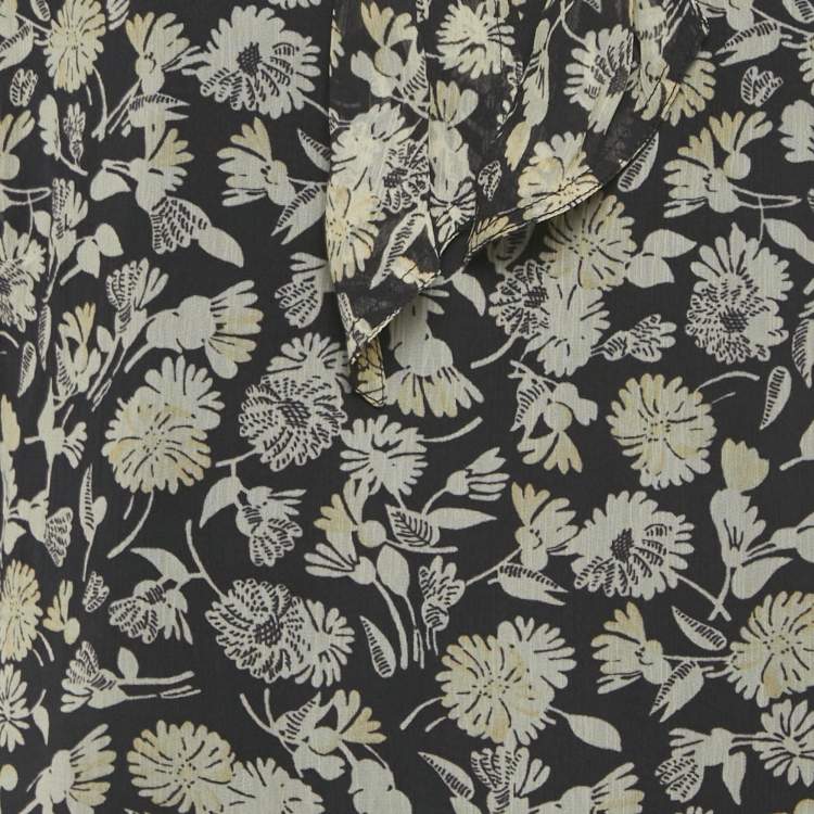 Pre Owned Polo Ralph Lauren Black Floral Print Chiffon One-Shoulder Top L