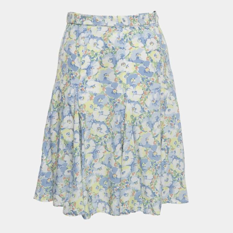 Pre Owned Polo Ralph Lauren Multicolor Floral Printed Crepe Wrap Mini Skirt S