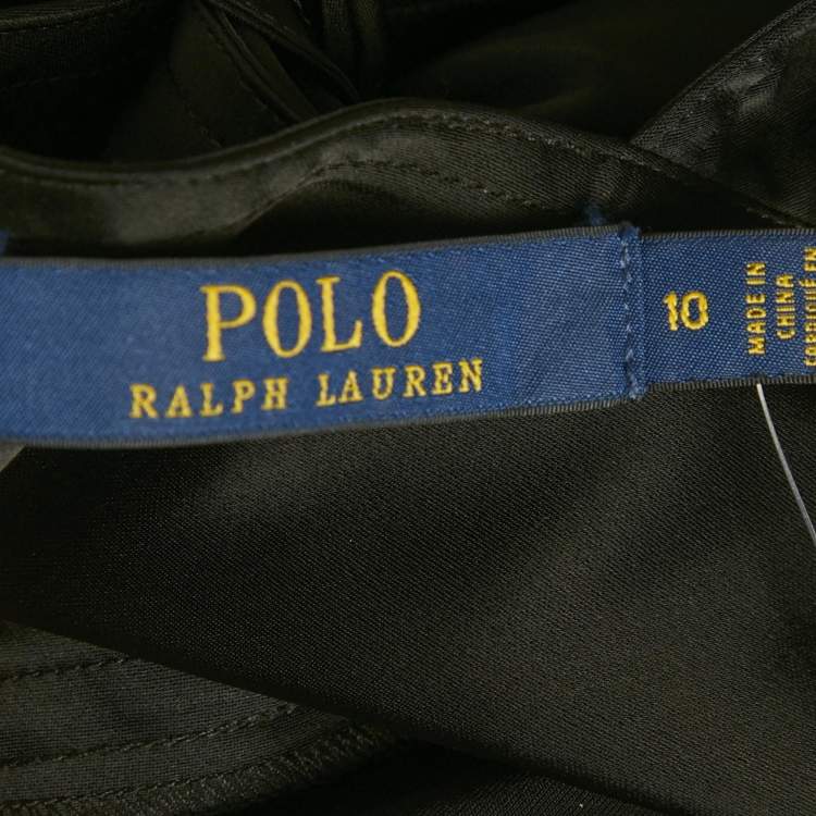 Pre Owned Polo Ralph Lauren Black Satin Plunging Neck Top L