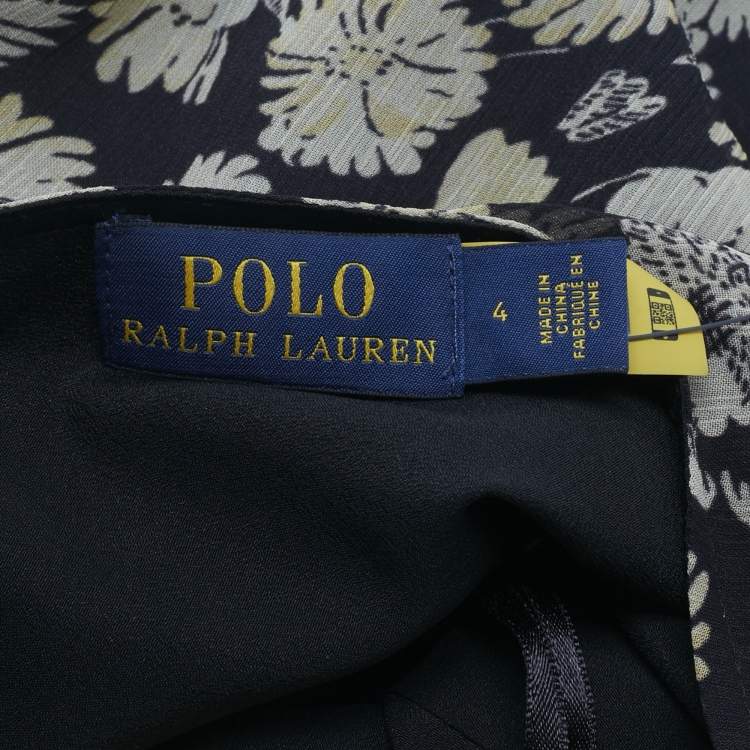 Pre Owned Polo Ralph Lauren Black Floral Print Chiffon One-Shoulder Top S