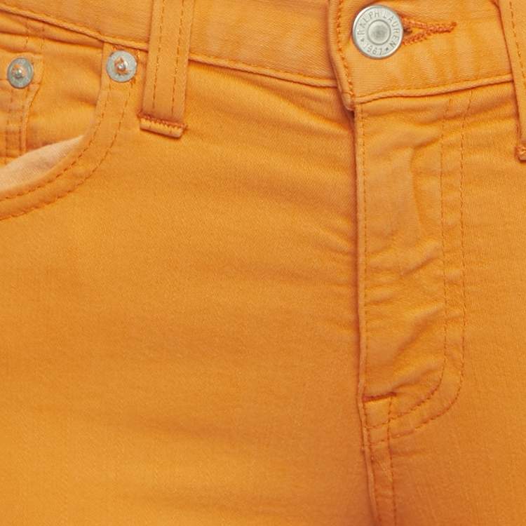 Pre Owned Polo Ralph Lauren Orange Denim Tompkins Skinny Crop Jeans M/Waist 28"