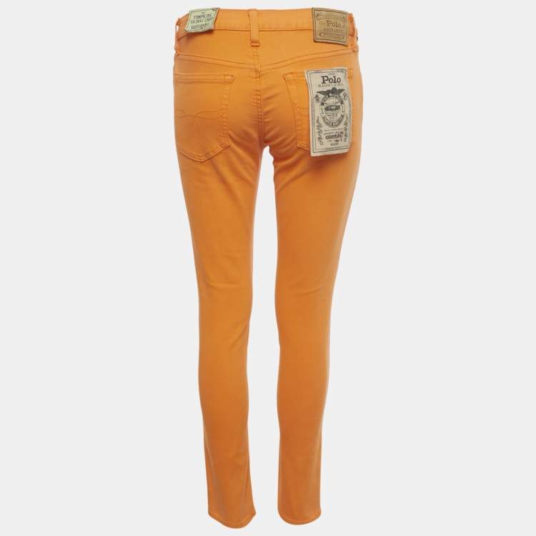 Pre Owned Polo Ralph Lauren Orange Denim Tompkins Skinny Crop Jeans M/Waist 28"