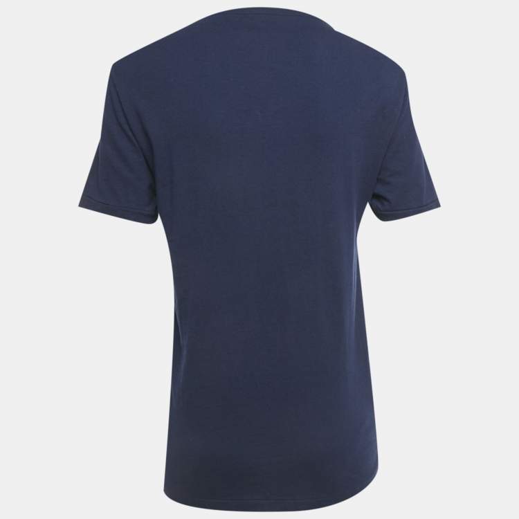 Pre Owned Polo Ralph Lauren Navy Blue Printed Jersey T-Shirt S