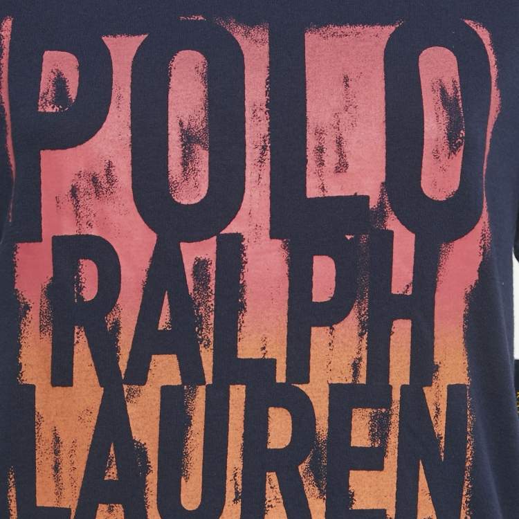 Pre Owned Polo Ralph Lauren Navy Blue Printed Jersey T-Shirt S