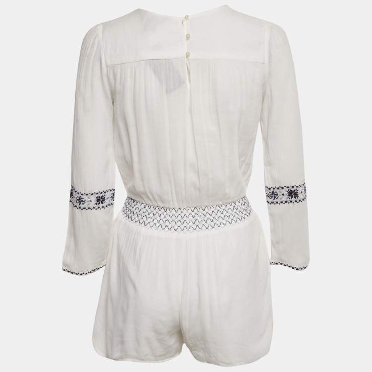 مملوكة مسبقًا Polo Ralph Lauren White Embroidered Cotton Playsuit L