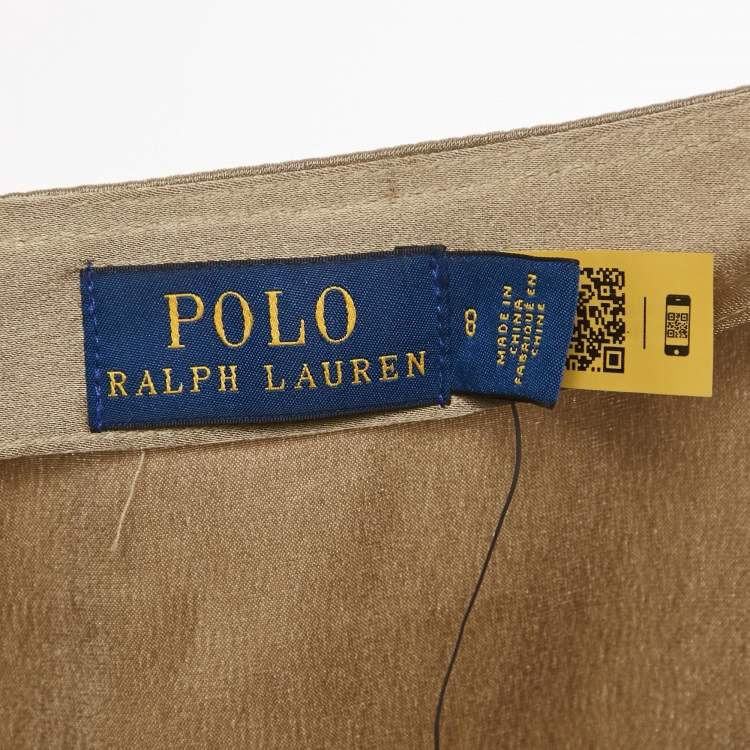 Pre Owned Polo Ralph Lauren Brown Satin Ruched Midi Skirt M