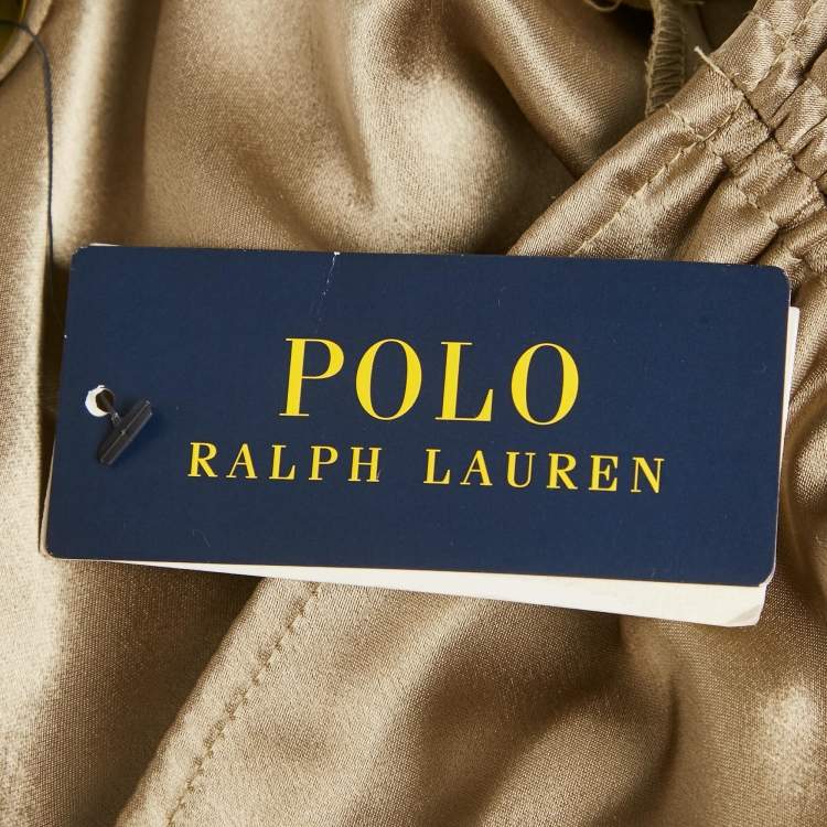 Pre Owned Polo Ralph Lauren Brown Satin Ruched Midi Skirt M