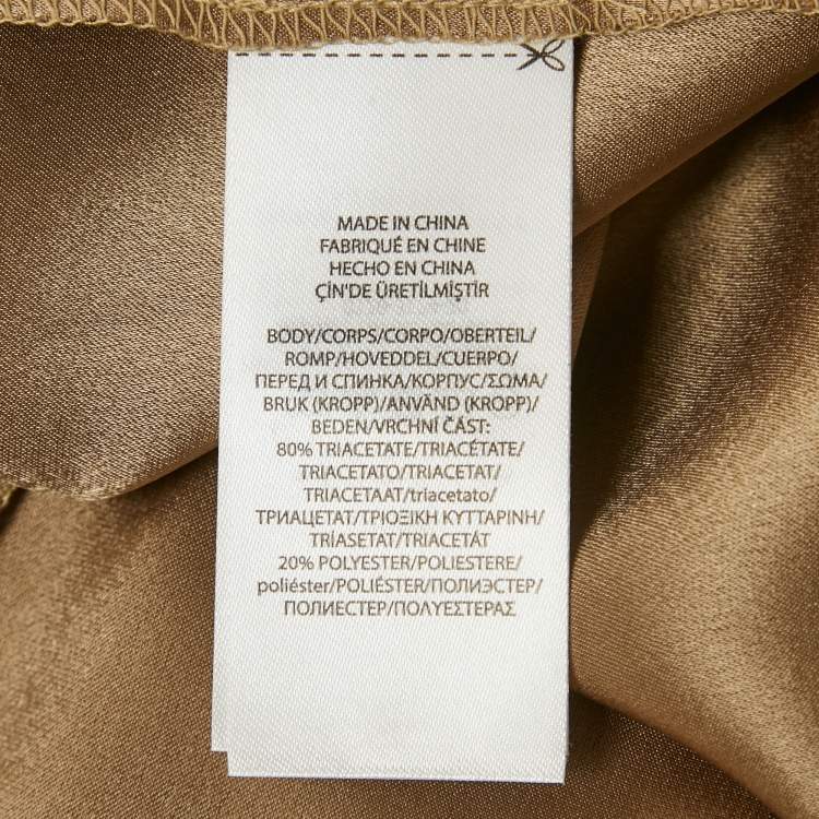 Pre Owned Polo Ralph Lauren Brown Satin Ruched Midi Skirt M