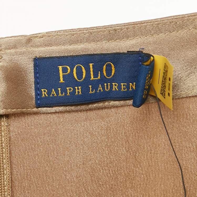 Pre Owned Polo Ralph Lauren Brown Satin Ruched Midi Skirt M