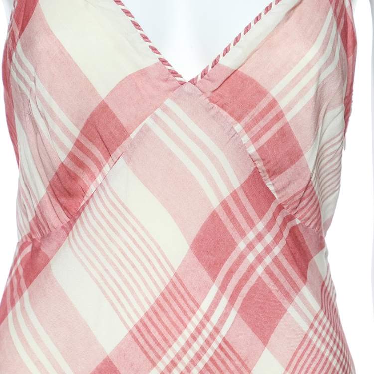 Pre Owned Polo Ralph Lauren Pink Checkered Cross Back Detail Maxi Dress S
