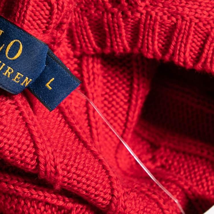 Pre Owned Polo Ralph Lauren Red Cotton Knit Kimberly V-Neck Sweater L