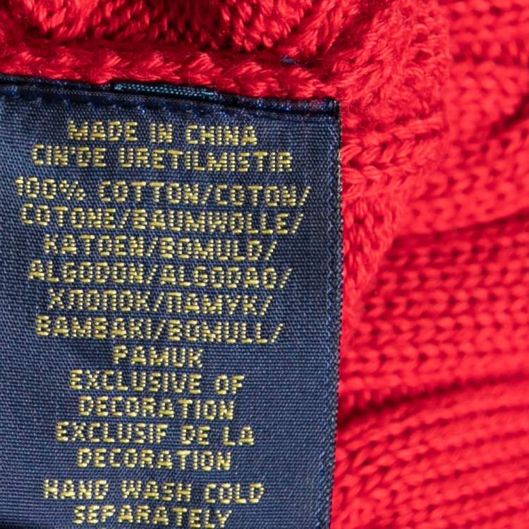 Pre Owned Polo Ralph Lauren Red Cotton Knit Kimberly V-Neck Sweater L