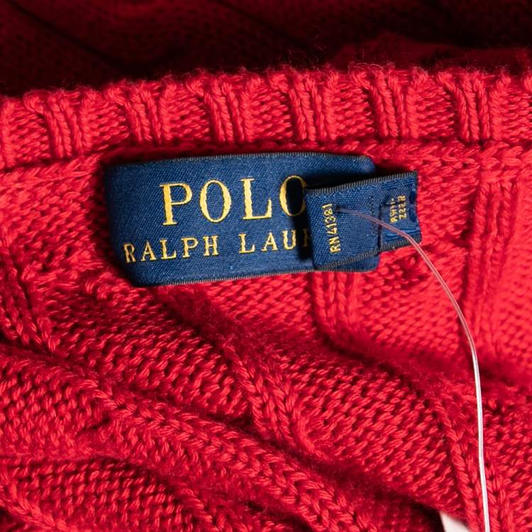 Pre Owned Polo Ralph Lauren Red Cotton Knit Kimberly V-Neck Sweater L