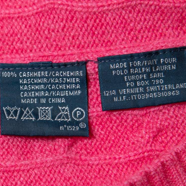 Pre Owned Polo Ralph Lauren Pink Cable Knit Cashmere Long Sleeve Jumper XL