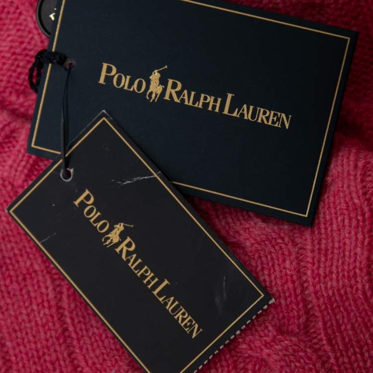 Pre Owned Polo Ralph Lauren Pink Cable Knit Cashmere Long Sleeve Jumper XL