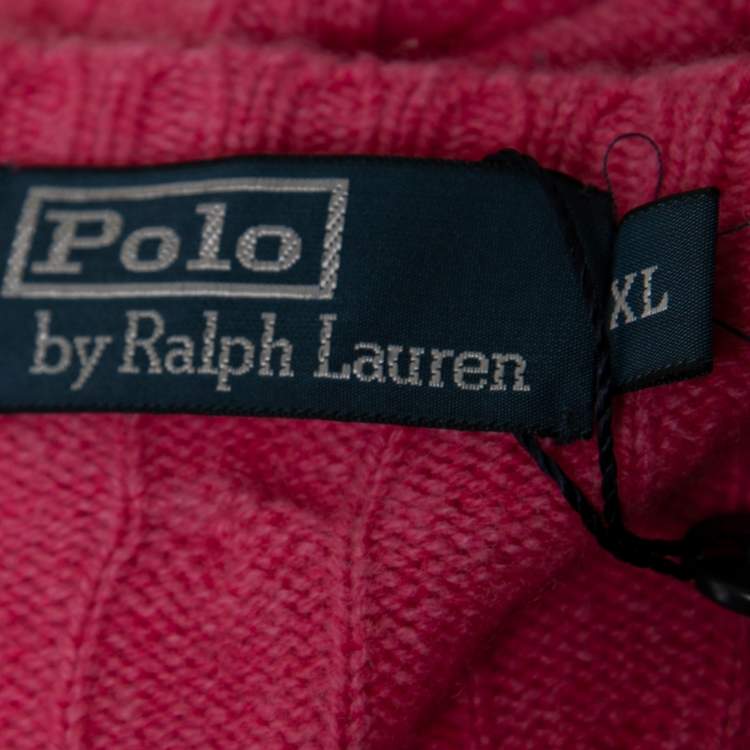 Pre Owned Polo Ralph Lauren Pink Cable Knit Cashmere Long Sleeve Jumper XL
