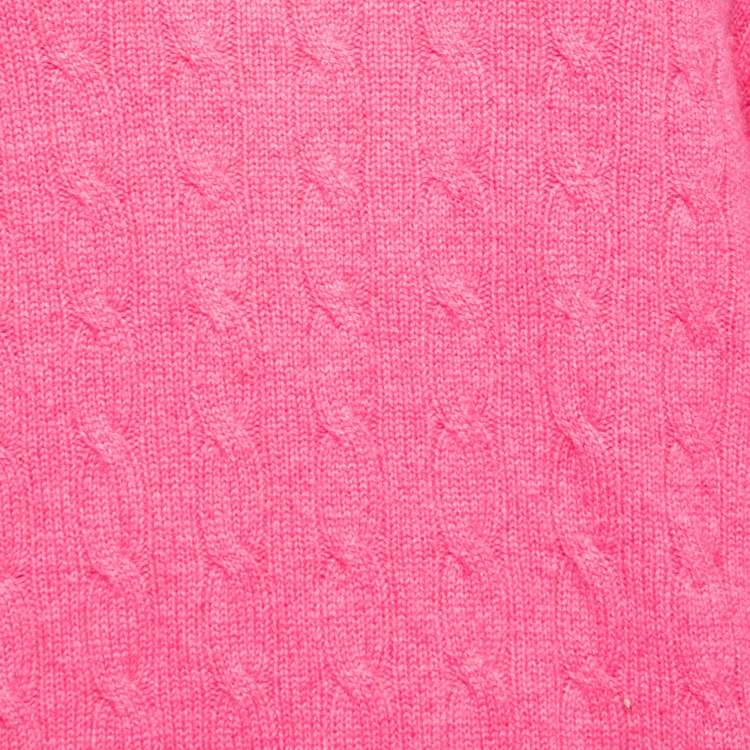 Pre Owned Polo Ralph Lauren Pink Cable Knit Cashmere Long Sleeve Jumper XL