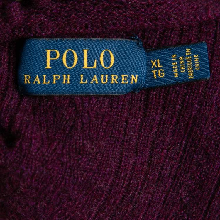 Pre Owned Polo Ralph Lauren Purple Merino Wool Ruffled Sweater XL