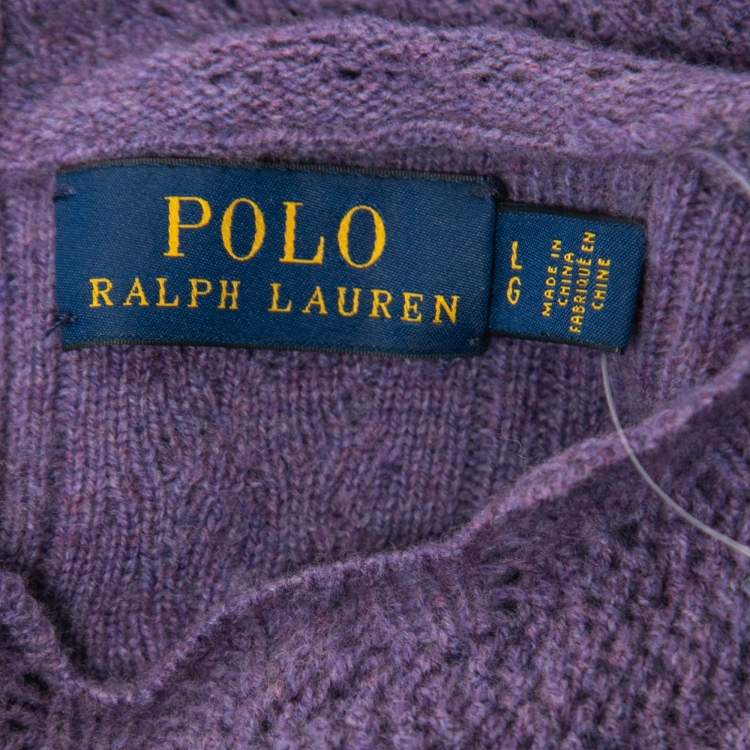Pre Owned Polo Ralph Lauren Purple Merino Wool Ruffled Sweater L