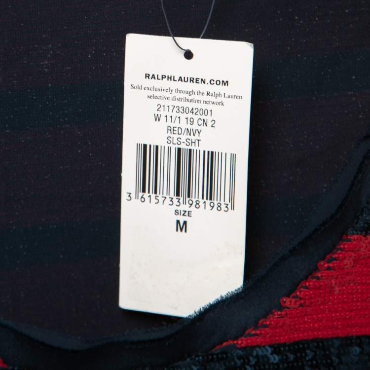 Pre Owned Polo Ralph Lauren Red & Blue Striped Sequined Tank Top M