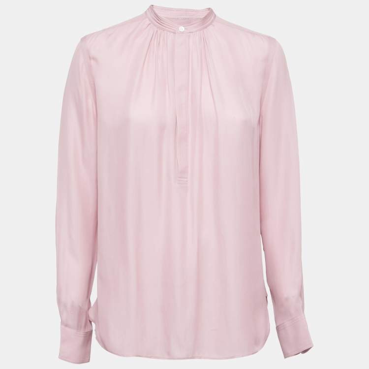 Pre Owned Polo Ralph Lauren Blush Pink Silk Blend Round Collar Blouse M