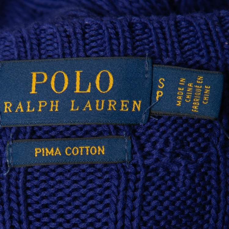 Pre Owned Polo Ralph Lauren Blue Cable Knit Beaded Sweater S