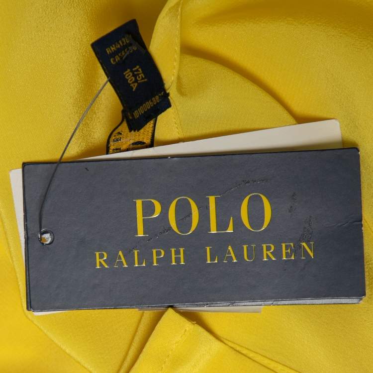 Pre Owned Polo Ralph Lauren Yellow Silk Short Sleeve Blouse XL