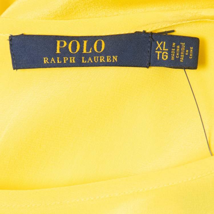 Pre Owned Polo Ralph Lauren Yellow Silk Short Sleeve Blouse XL