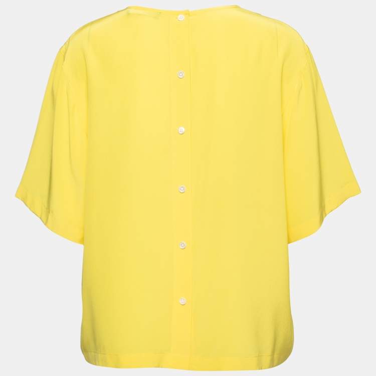 Pre Owned Polo Ralph Lauren Yellow Silk Short Sleeve Blouse XL