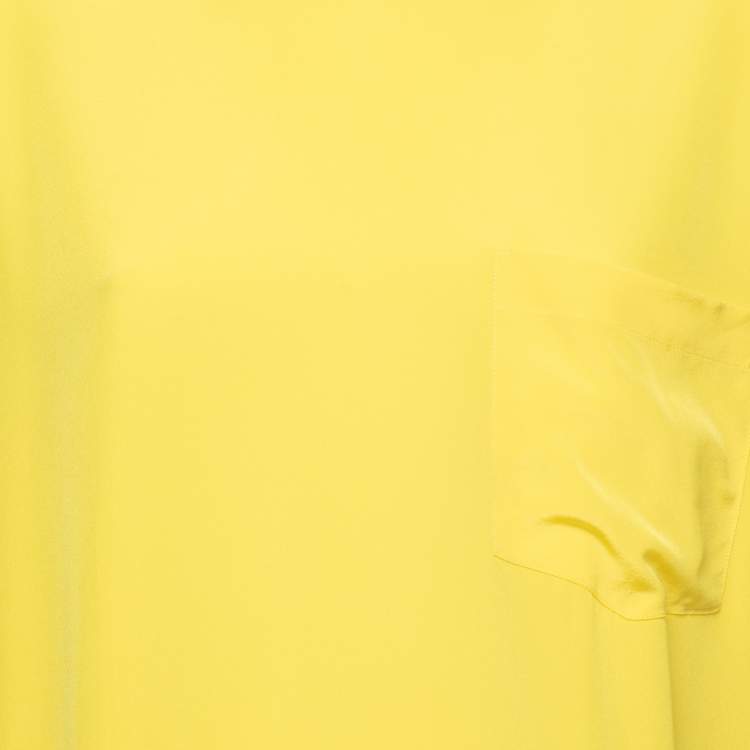 Pre Owned Polo Ralph Lauren Yellow Silk Short Sleeve Blouse XL