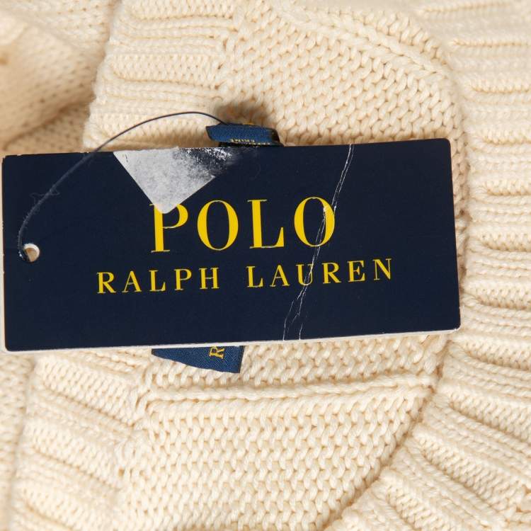 مملوكة مسبقًا Polo Ralph Lauren Cream Striped Cable Knit Sweater S