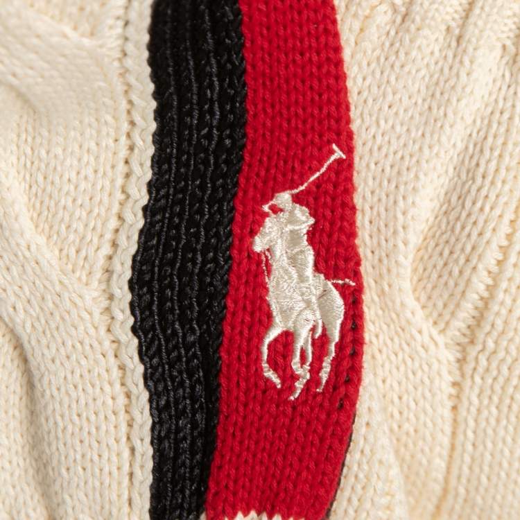 مملوكة مسبقًا Polo Ralph Lauren Cream Striped Cable Knit Sweater S
