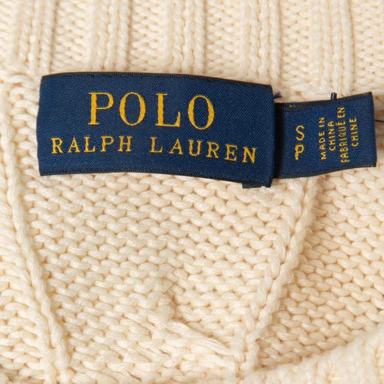 مملوكة مسبقًا Polo Ralph Lauren Cream Striped Cable Knit Sweater S