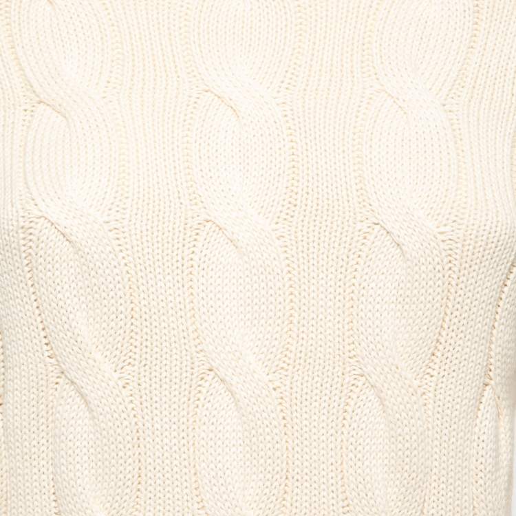 مملوكة مسبقًا Polo Ralph Lauren Cream Striped Cable Knit Sweater S