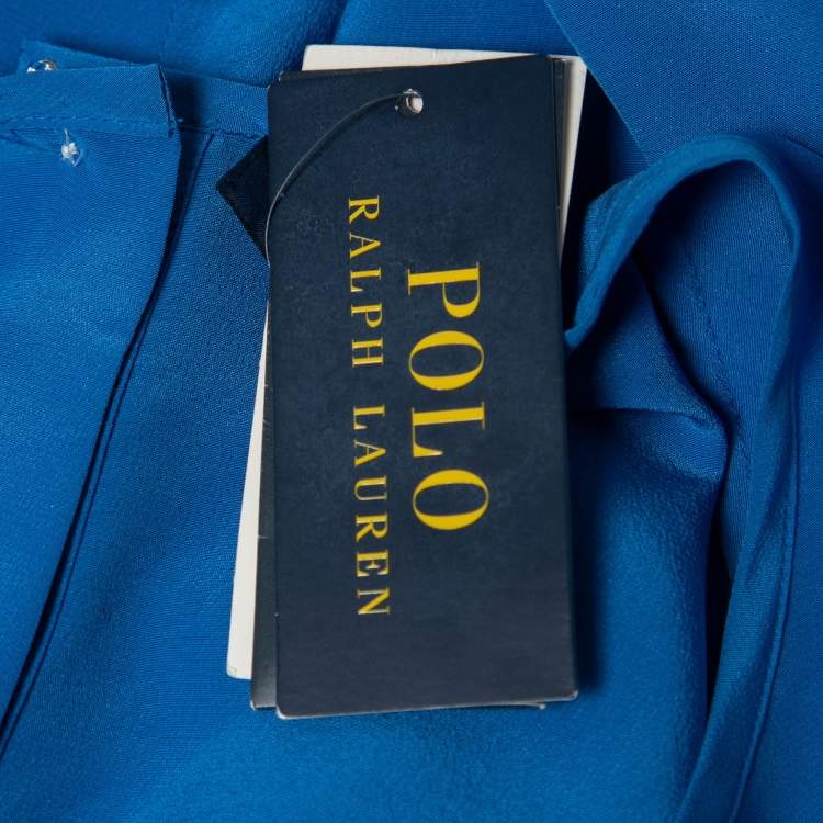 Pre Owned Polo Ralph Lauren Royal Blue Silk Short Sleeve Blouse L