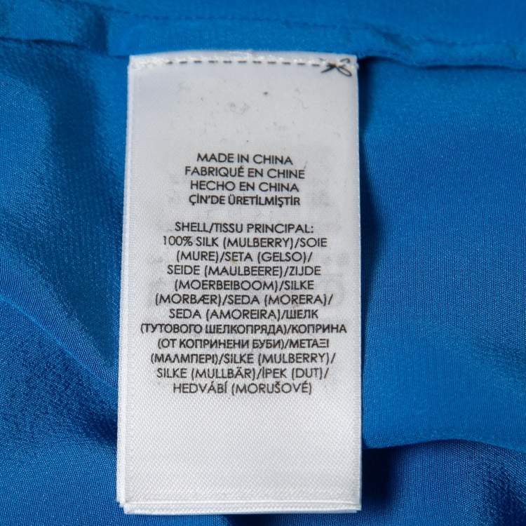 Pre Owned Polo Ralph Lauren Royal Blue Silk Short Sleeve Blouse L